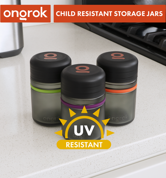 Ongrok Child Resistant Glass Storage Jar, 3 pack x 180ml each