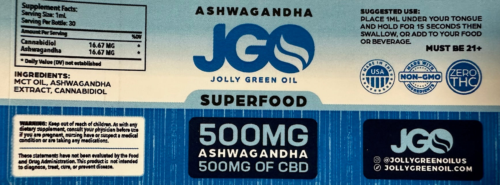 JGO CBD:Ashwagandha Tincture, 500:500 mg