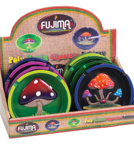 Fujima Mushroom Round Polyresin Ashtray- 4.25" / Assorted - 8PC DISPLAY