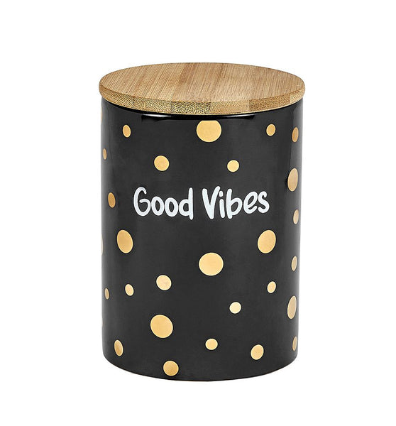 Deluxe canister - stash jar - BLACK CANISTER - GOLD Polka DOTS - GOOD VIBES