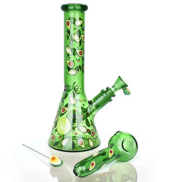 Pulsar Fruit Series Avocado Gold Herb Pipe Glow Duo - 10" / 14mm F