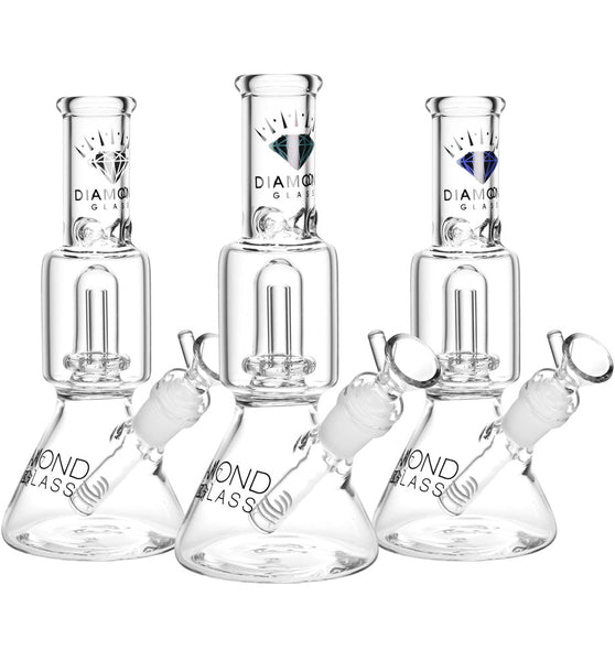 Diamond Glass Gold Little Beaker Water Pipe - 8"/14mm F/Clrs Vry