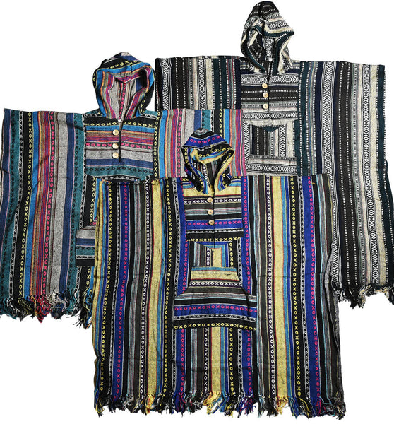 Cozy Cotton Hooded Poncho w/ Pockets - 30"/Clrs Vary