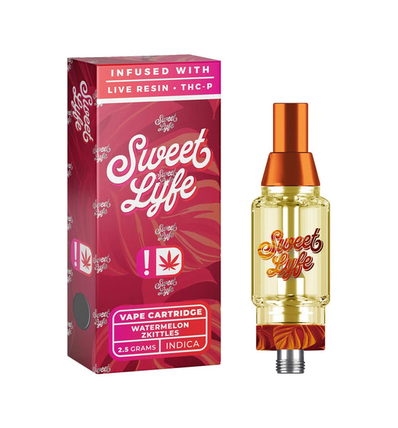 Sweet Lyfe Vape Cartridges 2.5ml w Live Resin Delta-8 + THCP - Watermelon Zkittlez - Indica