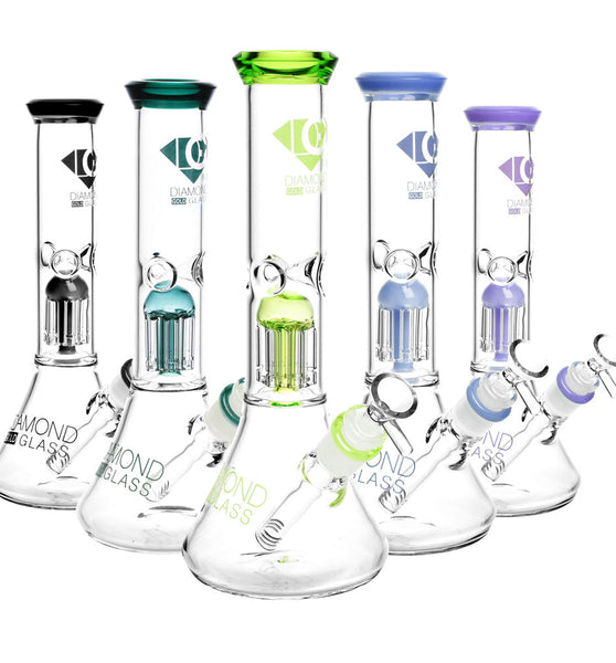 Diamond Glass Clear Mansion Water Pipe-11"/14mmF/Colors Vary