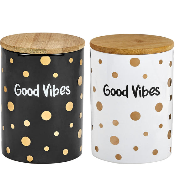 FASHIONCRAFT Deluxe Canister - Stash Jar White + Black Canister - Gold Polka Dots - Good Vibes