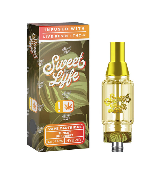 Sweet Lyfe Vape Cartridges 2.5ml  w Live Resin Delta + THCP - Sunset Sherbert - Indica