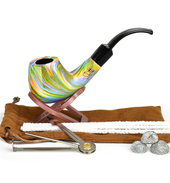 Pulsar Shire Pipes The Firebow | Bent Brandy Saddle Stem Rainbow Wood Pipe