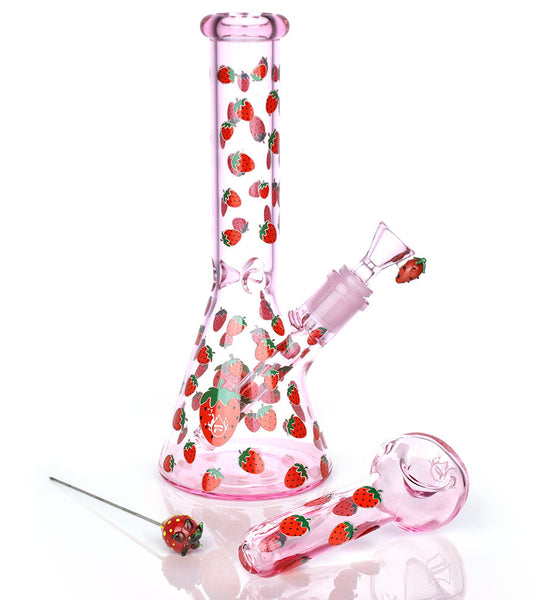 Pulsar Fruit Series Strawberry Cough Herb Pipe Glow Duo - 10" / 14mm F