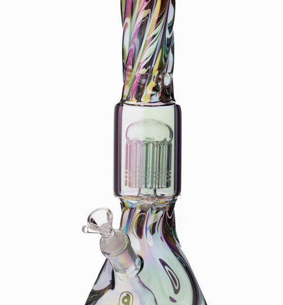 Daze Glass - 14 Inch Iridescent Spiral Arm Perc Glass Water Pipe