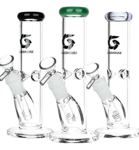 Glass House Pinched Straight Tube Glass Waterpipe - 7.75" / 14mm F / Colors Vary